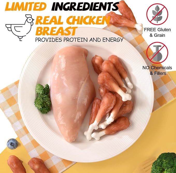 Dog Treats Chews Rawhide Free Chicken Calcium Bone Snacks 10.6OZ | Teeth Clean Breath Fresh Dog Training Treats Real Chicken for Small Dogs Medium Dogs Healthy Pet Snacks