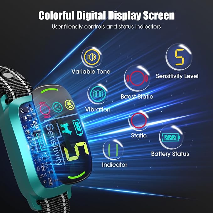 Bark Collar for Small Medium Large Dogs with 5 Training Modes, Teal | AI Bark Recognition, Effective Anti Barking Device with 5 Sensitivity Levels, Rechargeable IP67 Waterproof Anti Bark Collar