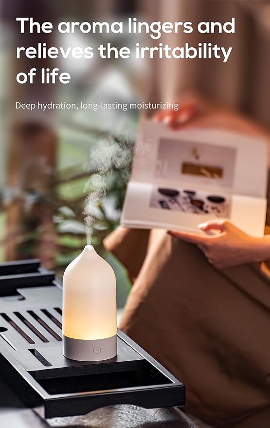 Aroma Diffuser 120ml, Ultrasonic Aromatherapy Humidifier with 7-Color Gradient LED Night Light, Silent Mist Maker for Home, Bedroom, Office, Desk, Simple 3-in-1 Design (White)
