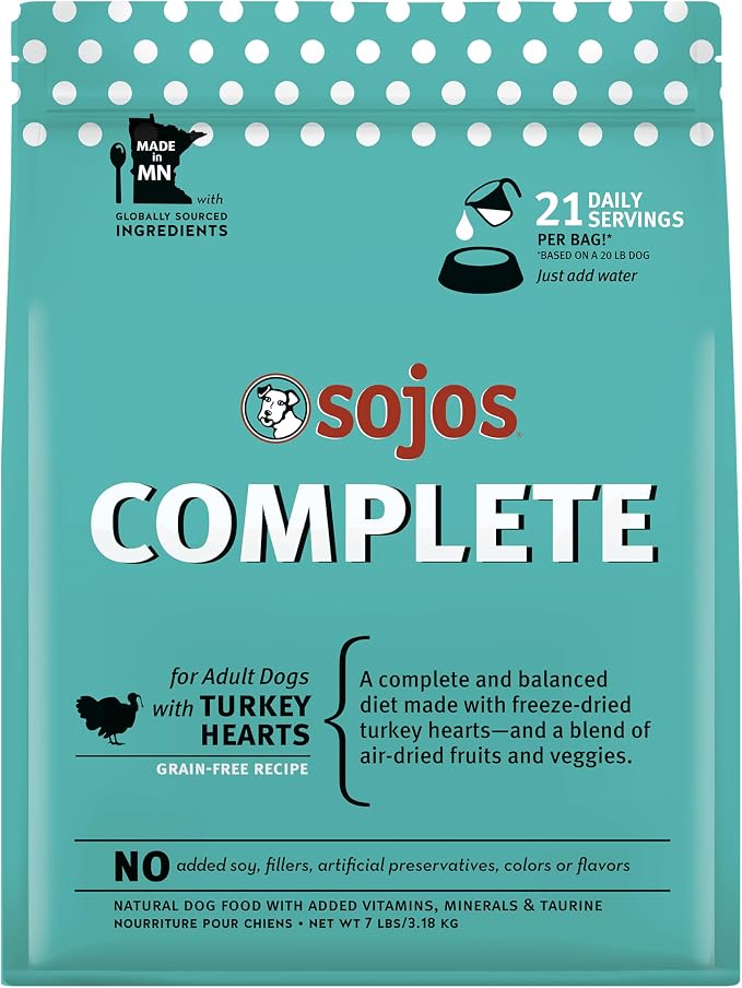 Sojos Complete Freeze Dried Raw Adult Dry Dog Food, Grain Free, Natural, Turkey Recipe, 7 lb Bag