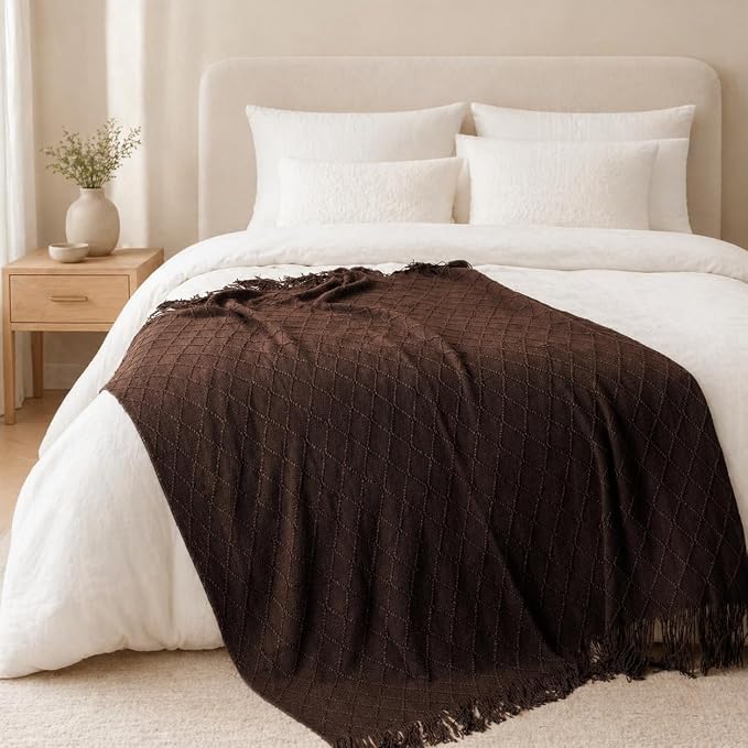 BATTILO HOME Dark Brown Throw Blanket for Couch, Chocolate Knit Throw Blankets for Home Decor, Decorative Brown Blanket for Foot of Bed, 50"x60"