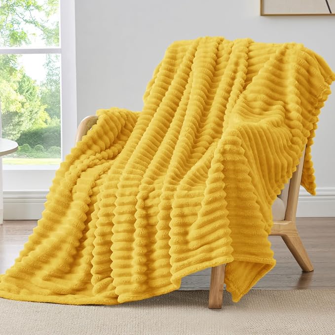BEDELITE Striped Fleece Throw Blanket, Light Yellow, 50"x60" | 300GSM Microfiber Fleece, Soft Cozy, Lightweight Warm, Double-Sided Plush, Machine Washable, Gift, Room Decor, for Couch Sofa
