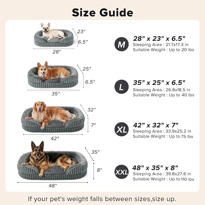 MIXJOY Orthopedic Dog Beds Large Sized Dog,Large Washable Dog Bed Waterproof Oval Dogs Bed with Removable Cover,Egg-Crate Foam Big Pet Bed Couch Sofa with Bolster Sides,Non-Slip Bottom,L 35"X25",Grey