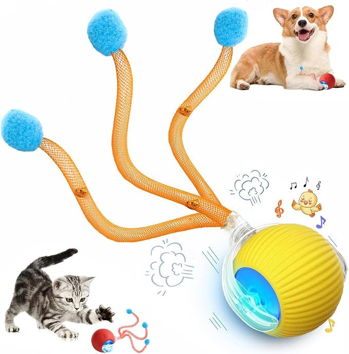 Speed 2.0 Tail Interactive Cat Toys for Indoor Cats, Moving Cat Toy | Chirping & Motion Activate Cat Toy, Smart Kitten Toys Rolling Ball Moving Ball, Electric Dog Cat Ball for Enrichment Exercise