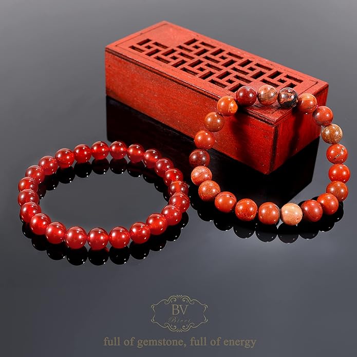Bivei Natural Gemstone Semi Precious Healing Crystals Handmade Stretchy Round Beads Bracelet,Stocking Stuffers for Women Enhance Positive Energy