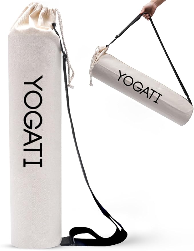 YOGATI® Cotton Yoga Mat Bag with Adjustable Strap | Durable Yoga Bag for Mats, Perfect for Pilates and Fitness Enthusiasts | Can Fit Thick and Even Wide Yoga Mats to Protect and Carry Around - Beige