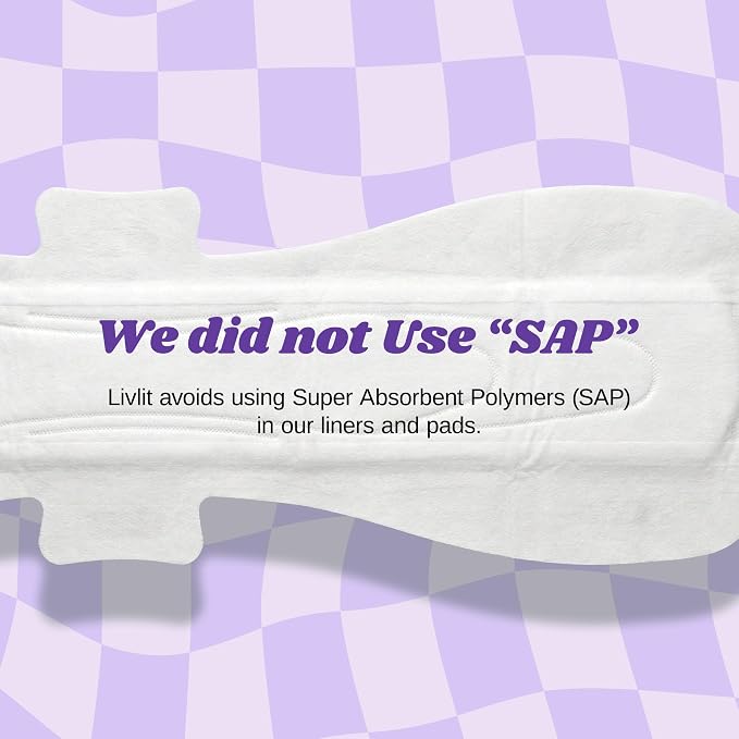 Livlit Super Long Overnight Pads - 100% Organic Cotton from Texas, Heavy Absorbency, Powerful Leak Protection, Unscented, Extra Long Length (10 Count)