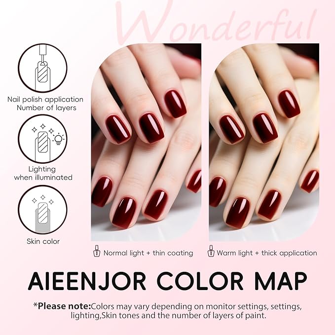 Cherry Red Nail Polish, Quick Dry Nail Polish, No UV Lamp Needed, Streak Free, Long- Last Fingernail Polish for Nail Manicure Salon DIY Nail Art, 0.35 fl oz