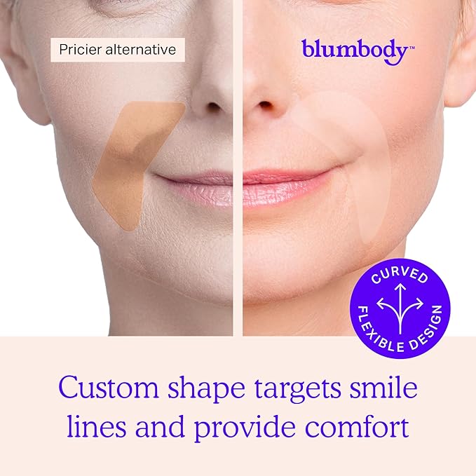 BLUMBODY Smile Line Patches – Face Wrinkle Patches for Fine Lines Around Mouth, between Eyes – Non-Silicone Anti-Wrinkle Facial Tape – Comfortable Overnight Use (90-Day Supply)