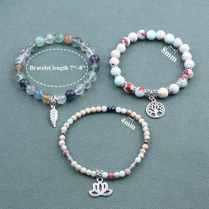UEUC Tree of Life Yoga Healing Stone Bracelets,Multilayer Lotus Chakra Stone Reiki Bracelet Sets,Anxiety Crystal Natural Stone,for Women Stress Relief