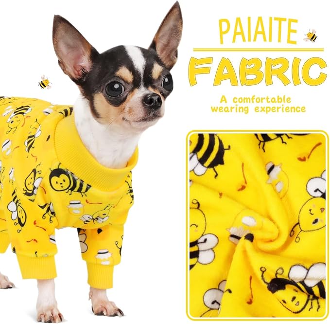 Dog Pajamas Onesie: Comfortable Four-Legged Apparel for Small, Medium, & Large Dogs, Polyester Material for Comfort, Wrinkle Resistance, Moisture Wicking, Stretchiness Cute Bee Sky Blue S