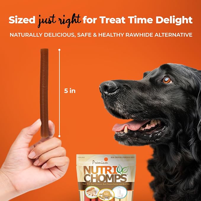 Nutri Chomps Dog Chews, 5-inch Twists, Easy to Digest, Rawhide-Free Dog Treats, 15 Count, Real Chicken, Peanut Butter and Milk flavors | A rawhide-free chew that's gentle and easy to digest, made with the real, wholesome ingredients dogs love