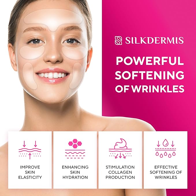 SILKDERMIS Silicone Face and Forehead Wrinkle Patches: Facial Wrinkle Patch for overnight and Smile Line and Under Eye Patches Forehead Wrinkle Treatment (Red(1 Count (Pack of 5)))