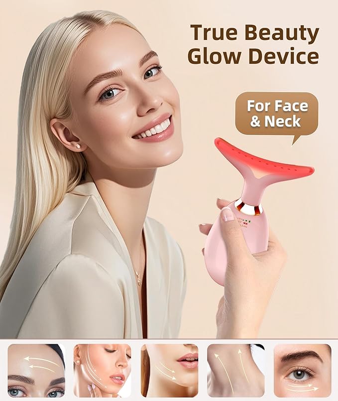ELISHINE 7 Color Face and Neck Massager Light Therapy, Red Light Based Facial Massager for Skin Care, Firming, Smoothing (Rose Golden)