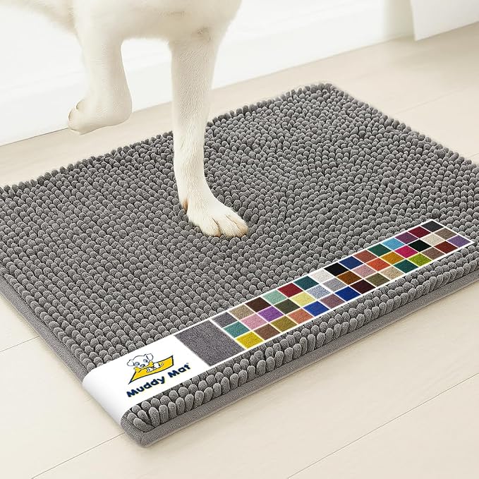 Muddy Mat® | Super Absorbent Door Mat Indoor, Microfiber Quick Dry Chenille Entryway Rug, Non-Slip Front Door Mat, Indoor Mats for Entryway, Machine Washable Pet Rug, Grey 16"x24"
