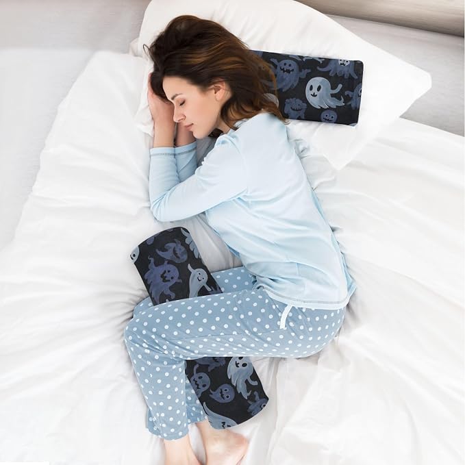 Ghost Black Blue White Neck Roll Pillow Bolster Round Health Memory Foam Long Cervical Cylinder Pillows with Removable Washable Cover for Body Bed Legs Back Yoga