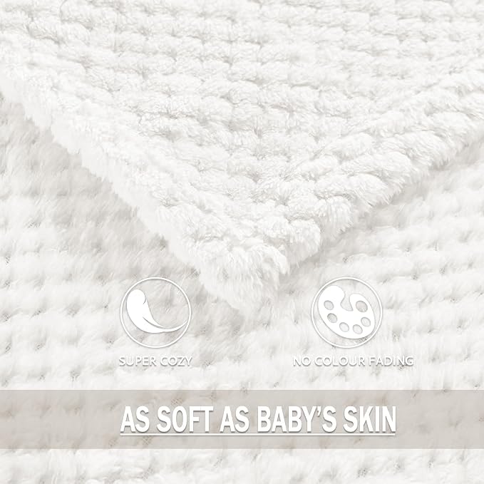 Exclusivo Mezcla Soft Waffle Fleece Bed Blanket King Size, White | Lightweight Plush Blanket for Bed, Bedroom, Cozy Flannel with Waffle Texture, Stylish Home Decor, All Season, 104x90 Inches