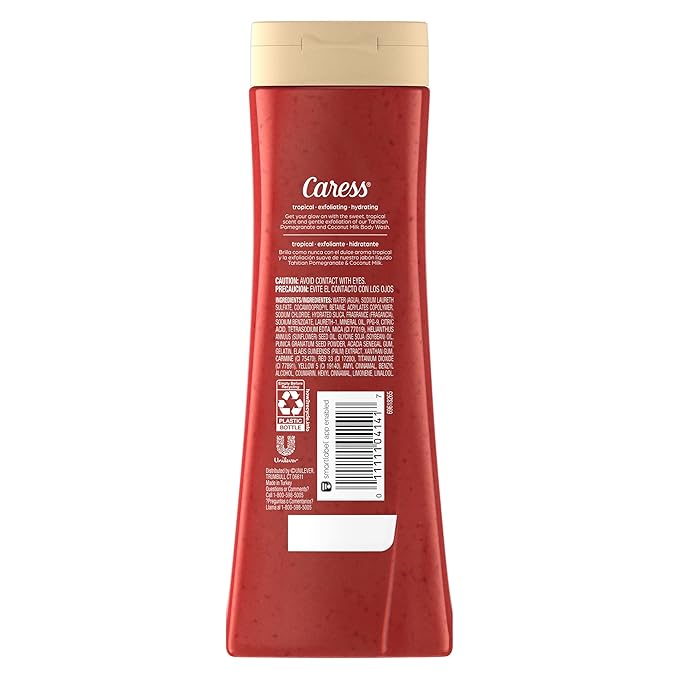Caress Body Wash, Tahitian Pomegranate & Coconut Milk, Moisturizing Body Wash for Renewed, Glowing Skin, Exfoliating Body Soap Liquid, 20 Fl Oz (Pack of 2)