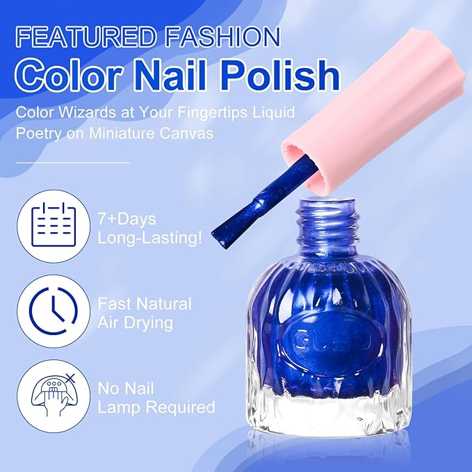 Major Dijit Quick Air Dry Nail Polish Glitter Blue Regular Nail Polish Non UV Gel Hema 0.34 fl oz.