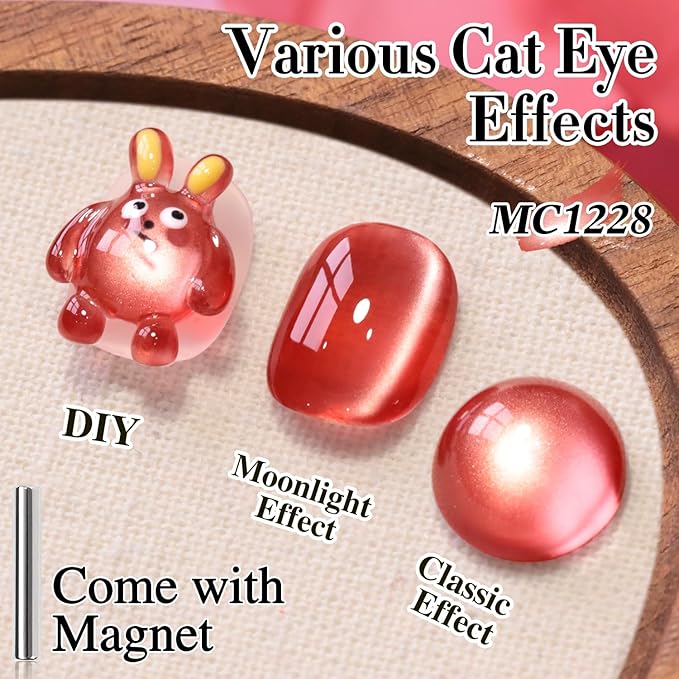 Double Rhythm 15ML Jelly Glass Cat Eye Gel Polish with Magnet Holographic Glitter Shimmer Translucent Sheer Color Salon Soak Off Magnetic Nail at Home (Copper Cherry-MC1228)