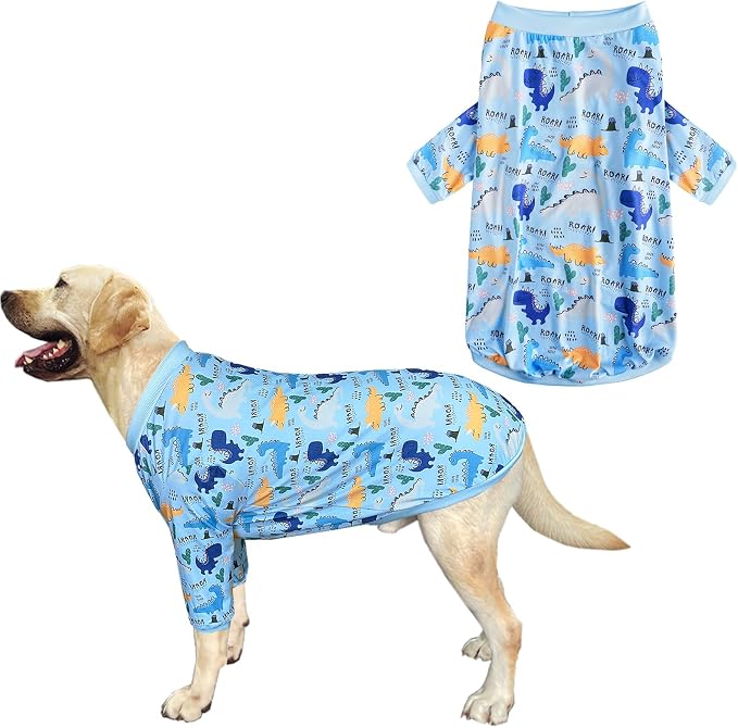 Dinosaur Dog T Shirts Cute Dinosaur Pattern Printed Apparel Shirt for Large Dogs Softable Stretchy Pet Clothes 3XL Blue