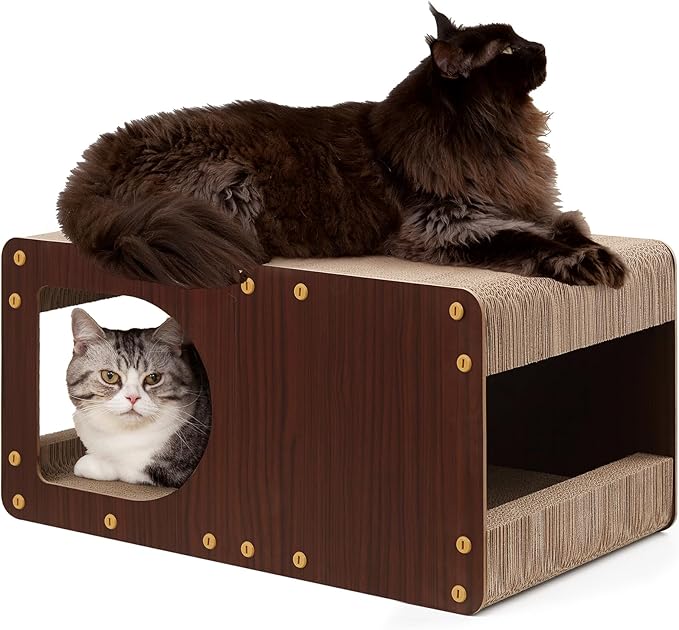 EHEYCIGA Cardboard Cat Scratcher House, 23-Inch Cat Scratch pad, Dark Brown | Cat Scratching Board for Indoor Cats, High-density Corrugated Paper, Multi-function, Anti-scratch, Easy Install, Extra Large