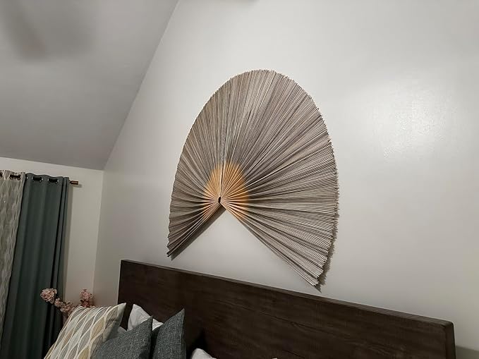 ChumDecor Bamboo Fan Wall Decor, Japanese Wall Fan Decoration, Gray 40 in | Large Oriental and Asian Style Hanging Decoration for Above the Bed Headboard Dresser or an Empty Living Room Space