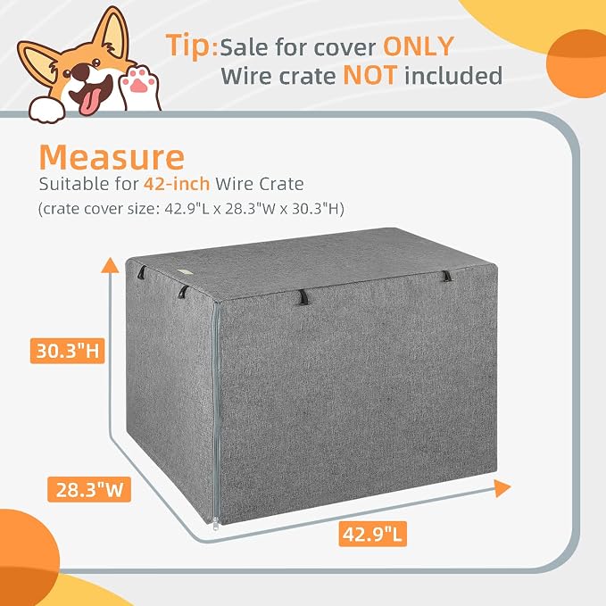 Seiyierr Dog Crate Cover - Kennel Cover Fit for 42 Inch Dog Crate, Double Door Polyester for Wire Puppy Cage Indoor Outdoor Protection,Grey