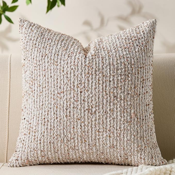 Allorry Soft Wool Decorative Throw Pillow Covers 16x16 Beige SY011A16 | Cozy Soft Touch,Neutral Textured Boho Cushion Covers for Modern Farmhouse Sofa Bedroom Living Room Decor