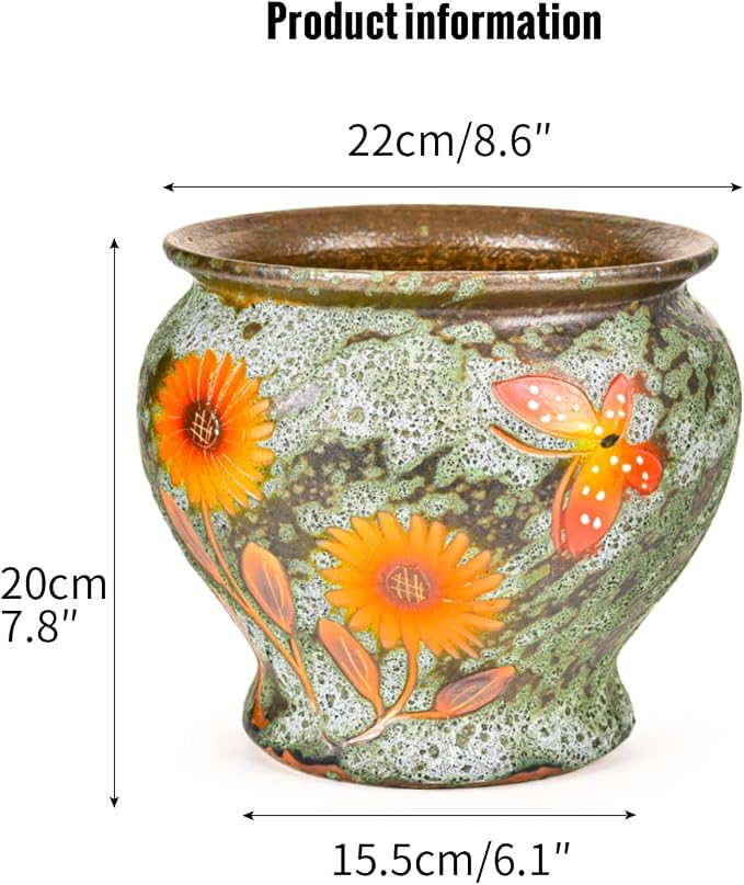 Sungmor 9 Inch Hand Painted Ceramic Succulent Plant Pots - Green & Daisy | Vintage Decorative Pottery Planters for Indoor Outdoor Plants, Table Centerpieces & Flower Arrangement Home Decor