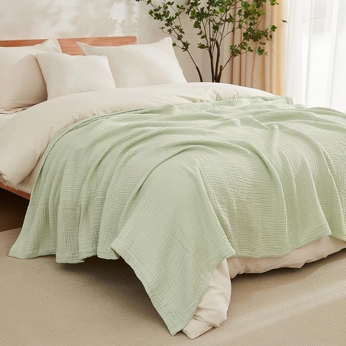 EMME Muslin Blankets for Adults Throw Blanket for Couch Breathable Gauze Soft Lightweight Airy Mint Green Throw XL 50" x 71"