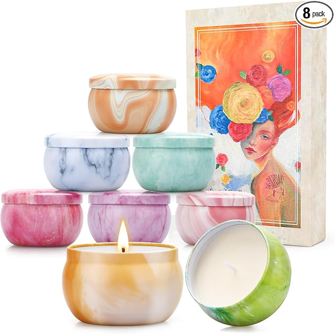 Candles, Scented Candles Gift Set for Women, 8 Pack Fruity Floral Soy Wax Aromatherapy Candles, Travel Tin Candles in Artist Gift Box, Birthday Gifts for Mom, Wife, Sister, Friend, Housewarming