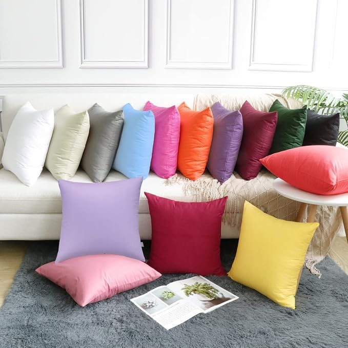 Thmyo 4-Pack 100% Cotton Comfortable Solid Decorative Throw Pillow Case, Square Cushion Cover Pillowcase Sublimation Blank Pillow Covers DIY Throw Pillowcase for Sofa(16x16 inch/ 40x40cm,Purple)