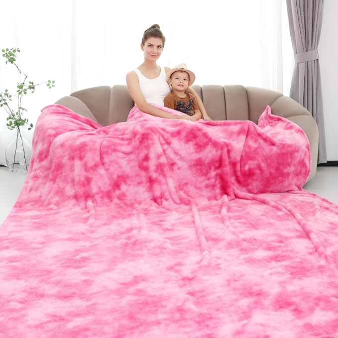 Pink Fleece Blanket Queen Size Throw Cozy Soft Lightweight Blankets for Bed Sofa Room Decor, Pink Warm Large Blanket for Women Girls Adults