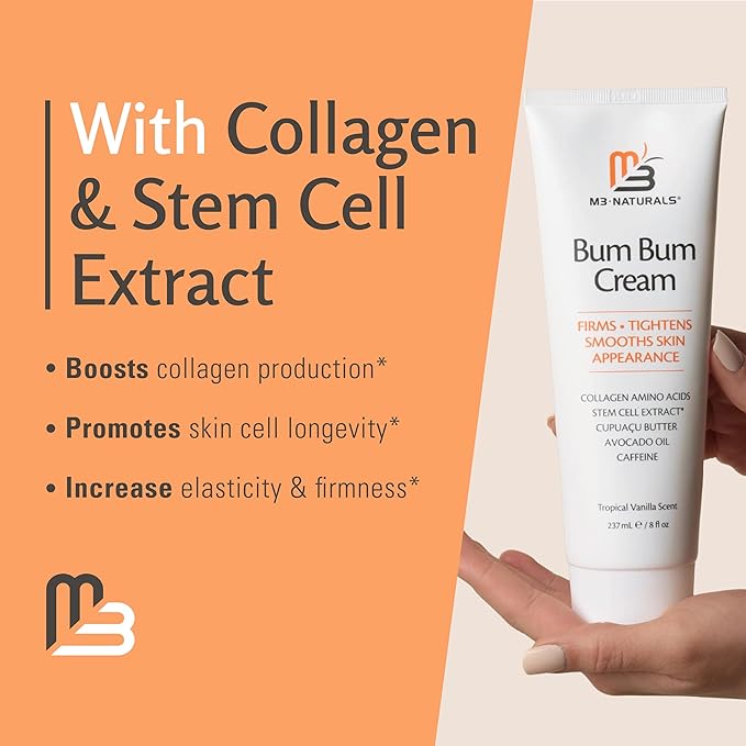 Bum Bum Cream with Lemon Vanilla Scent, 2-in-1 Skin Care Cellulite Treatment & Massage Lotion, Non-Greasy Skin Tightening for Firm Butt, Belly, and Thighs with Cupuaçu, Collagen, and Caffeine, 8 Fl Oz