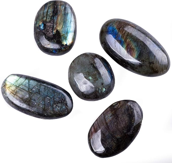 Large Labradorite Crystals Gemstone Polished Palm Stone Healing Crystals Thick Natural Reiki Worry Stone Energy Balancing Anxiety Stress Relief Meditation 1 Pc