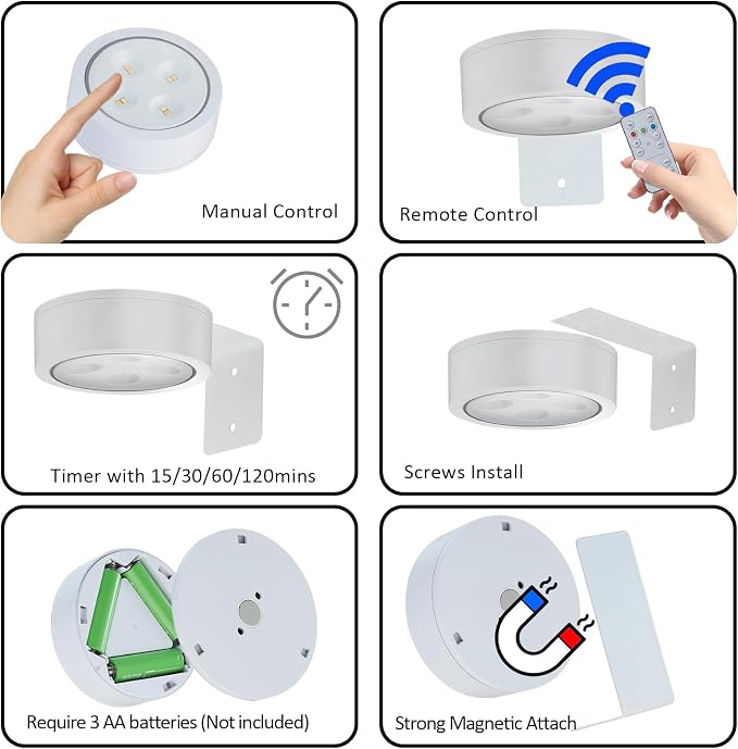 MIOBLUE 3Pack Picture Light Battery Operated Painting Lights, Wireless Magnetic Display Art Light with Remote Controls,Dimmable Timer Portrait Light for Art Frame Artworking,Wall Decor Puck Light
