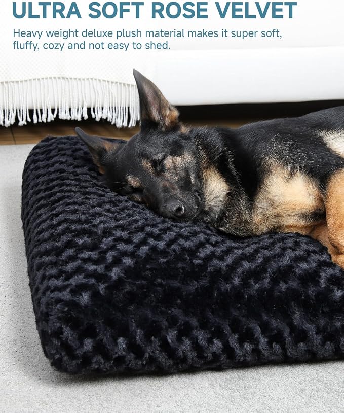 KSIIA Washable Dog Bed Medium Size Dog Crate Bed Pet Mat 35"x23" Black | Deluxe Plush Comfy Kennel Pad, Anti-Slip Bottom,Deep Sleeping Mat for Medium Dogs,Machine Washable for Easy Cleaning