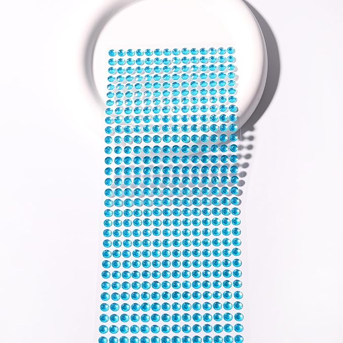 Face Gems Rhinestones Stickers 3/4/5/6/8MM Self-Adhesive Jewels for Hair, Makeup, Crafts, Scrapbooking - 3555 PCS (Aqua Blue)