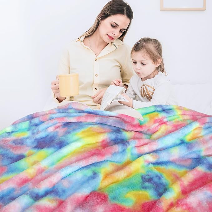 MUGD Soft Rainbow Blankets Fleece Soft Fuzzy Throws Kids Warm Easter Blanket for Bed Couch, Kids Colorful Gifts Easter Throw Basket Stuffers