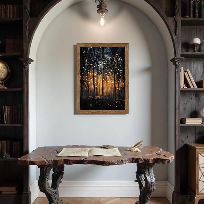 JLTULT Enchanted Forest Wall Art, Solid Wood-Framed Canvas, 16x24 Inches | Dark enchanted forest art on fade-resistant canvas with a ready-to-hang solid wood frame for bedrooms and living rooms