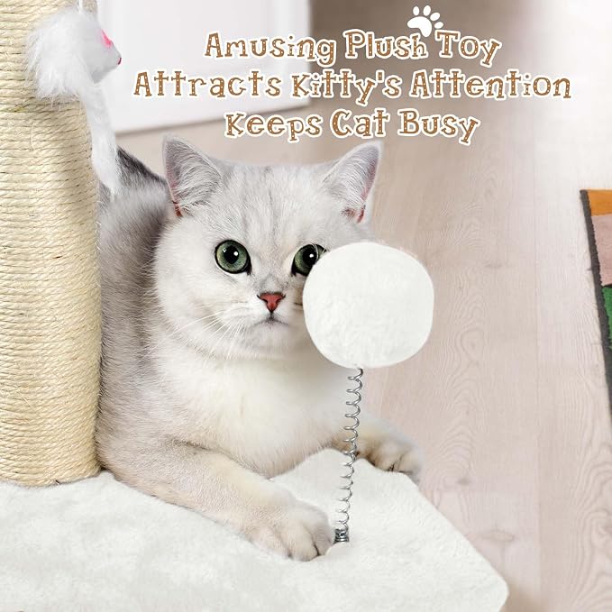 ANWA 32" Tall Sisal Cat Scratching Posts Tree for Indoor Cats Adults, White | Sisal Cat Scratcher, Small Space, Cat Post with Dangling Plush Toys for Indoor Cats, 15.7" Stable Base, Cat Furniture