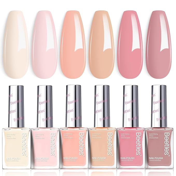 Beetles Nude Nail Polish Set - Vanilla Cloud, 6 Corlors Pastel Nail Polish Pink Quick Dry, Long-Lasting Pastel Nails for Summer & Spring Nails Art Effect for Manicure Salon