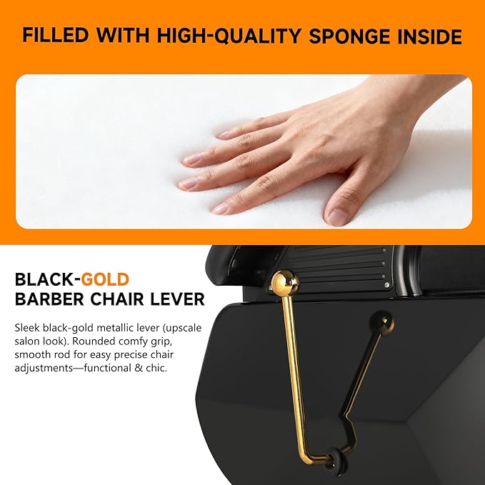 Salon Chair Barber Chair Hydraulic Recline Barber Chairs Hair Chair for Barbershop Hair Salon Equipment Styling Chair with Heavy Duty Hydraulic Pump Black Gold