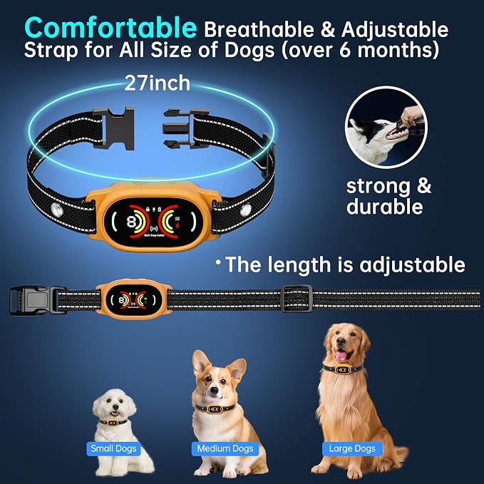 Dog Bark Collar for Large, Medium and Small Dogs with Smart Anti False Triggering AI Chip, IP67 Waterproof Rechargeable Anti Barking Collar with Adjustable Sensitivity and Multiple Modes (Orange)