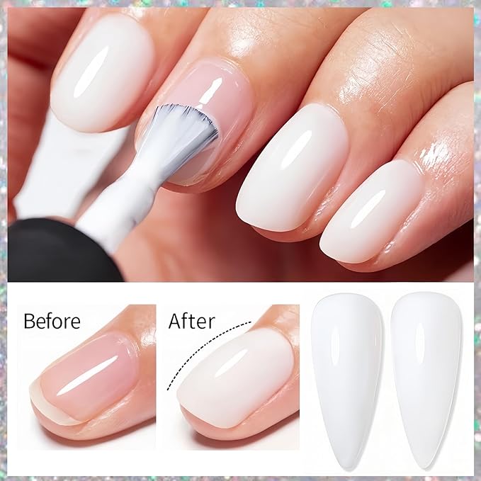 Jelly Milky White Nail Polish, Quick Dry, Fingernail Polish No UV Needed, Sheer Nail Polish for Women and Girls