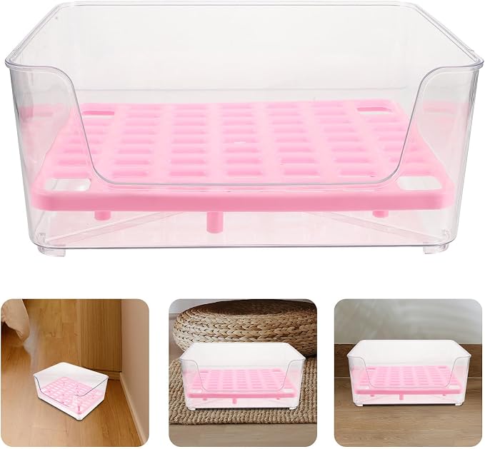 minkissy Pet Litter Box Medium Pink Acrylic Anti-Splash Kitten Litter Pan Potty Elevated Cat Toilet for Indoor Housebreaking