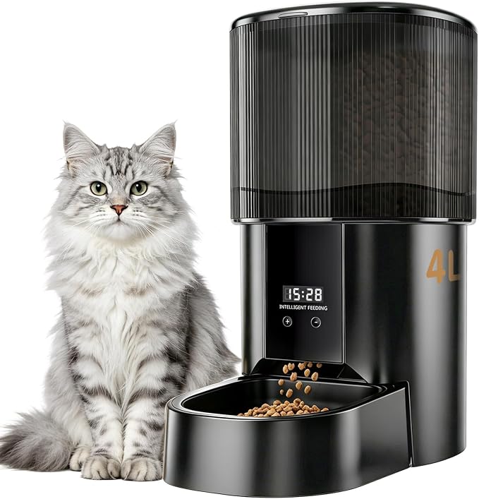 Automatic Cat Feeder, 4L/17 Cups Timed Dispenser for Cats & Dogs | Programmable 1-6 Meals & 1-9 Portions Daily, Stainless Steel Bowl, Anti-Jam Design, Dual Power Supply & Lock-Fresh Tech