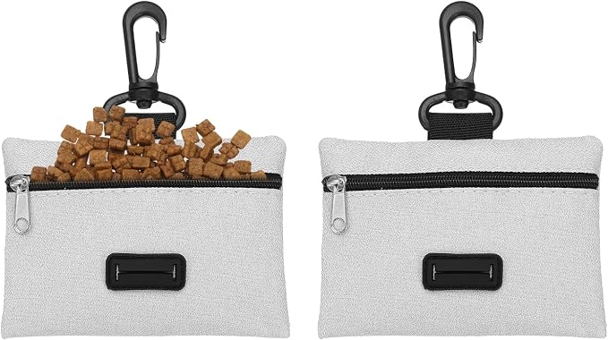 Dog Poop Bag Holder, Pet Waste Bag Dispenser Dog Treat Pouch with Clip Oxford Cloth Portable Reusable Easy Cleanup(2Pcs, Gray), Intended for Outdoor/Travel/Walking