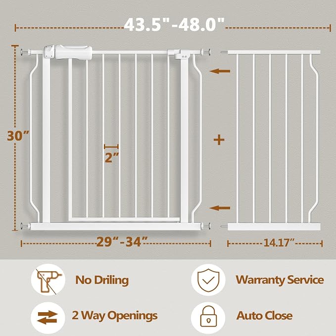 Fairy Baby 43.5-48 Inch Extra Wide Easy Step Safety Gates for Doorways